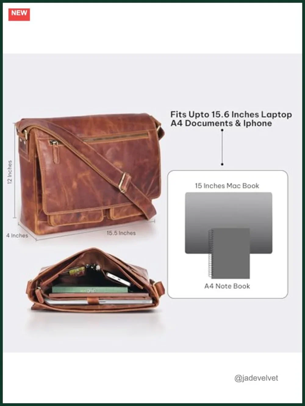 Full Grain Leather Laptop Messenger Bag Padded Compartment